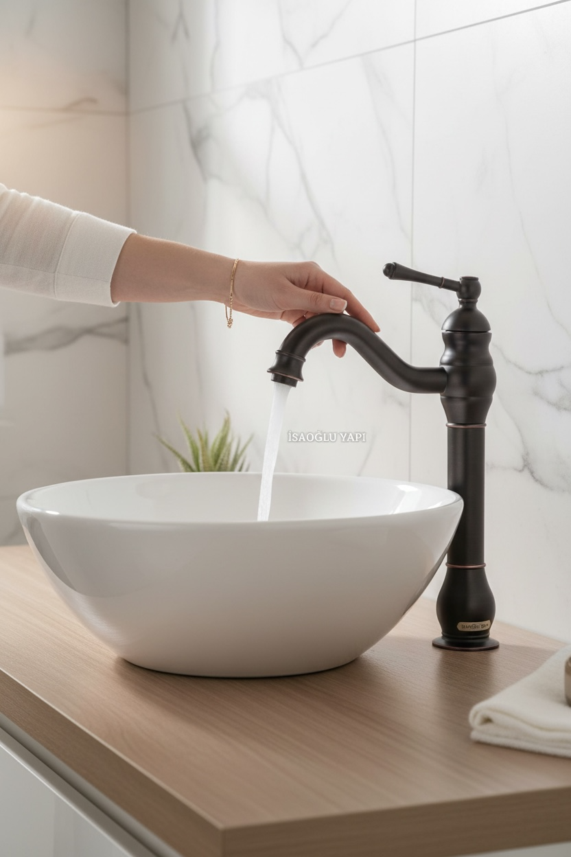 Siyah Retro Çanak Lavabo Bataryası Vintage Model Çanak Lavabo Uyumlu Siyah Batarya