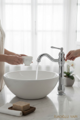 Krom Retro Çanak Lavabo Bataryası Vintage Gümüş Çanak Lavabo Uyumlu Banyo Armatür