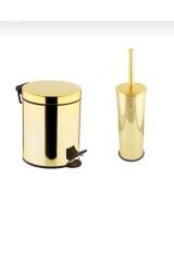 Gold Çöp Kovası Gold Fırça Set Banyo Aksesuar Gold Pedallı Kova Premium