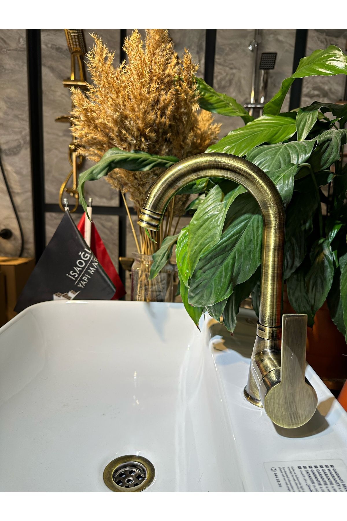 Antik Gold Lavabo Bataryası Kolay Abdest Tasarım Yüksek Lavabo Musluğu Leke Kireç Tutmayan Model