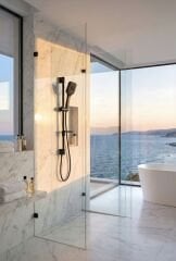 Siyah Duş Sistemi Mat Siyah Büyük El Duşu Paslanmaz Sürgülü Duş Seti