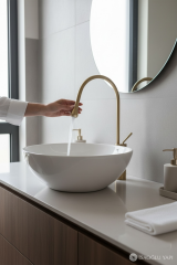 Mat Gold Çanak Lavabo Bataryası Damla Serisi Fırçalanmış Altın Çanak Armatür Pirinç Malzeme