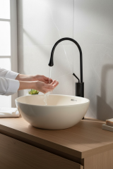 Siyah Çanak Lavabo Bataryası Damla Serisi Çanak Lavabo Uyumlu Pirinç Malzeme Siyah Armatür