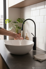 Siyah Çanak Lavabo Bataryası Damla Serisi Çanak Lavabo Uyumlu Pirinç Malzeme Siyah Armatür