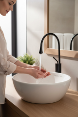 Siyah Çanak Lavabo Bataryası Damla Serisi Çanak Lavabo Uyumlu Pirinç Malzeme Siyah Armatür