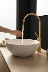 Antik Gold Çanak Lavabo Bataryası Damla Serisi Pirinç Malzeme Çanak Uyumlu Armatür Eskitme Renk