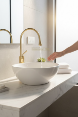 Gold Çanak Lavabo Bataryası Damla Serisi Çanak Lavabo Uyumlu Pirinç Materyal Gold Armatür