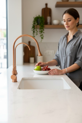 Mat Bakır Arıtmalı Mutfak Bataryası Damla Serisi Arıtma Cihazlarına Uygun Mat Bronz Evye Armatür