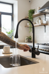 Siyah Arıtmalı Mutfak Bataryası Arıtma Cihazlarına Uygun Damla Serisi Mat Siyah Evye Armatür