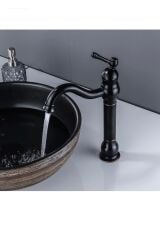 Siyah Çanak Lavabo Bataryası Siyah Vintage Armatür Çanak Lavabo Uyumlu Batarya