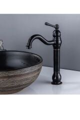Siyah Çanak Lavabo Bataryası Siyah Vintage Armatür Çanak Lavabo Uyumlu Batarya
