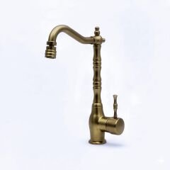 Antik Gold Retro Evye Bataryası Oynar Başlıklı Eskitme Gold Rustik Mutfak Armatürü Hareketli Başlık