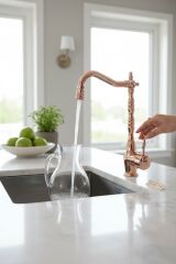 Bakır Retro Mutfak Bataryası Bronz Rustik Evye Armatürü Oynar Başlıklı Hareketli Fonksiyonel Armatür