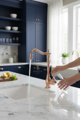 Bakır Retro Mutfak Bataryası Bronz Rustik Evye Armatürü Oynar Başlıklı Hareketli Fonksiyonel Armatür