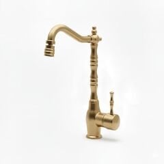 Mat Gold Retro Mutfak Bataryası Oynar Başlıklı Fonksiyonel Fırçalanmış Altın Evye Armatürü