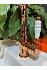 Rose Bakır Lavabo Bataryası Zen Design Kolay Abdest Yüksek Lavabo Musluğu Bronz Bakır