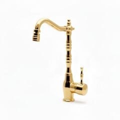 Gold Retro Mutfak Bataryası Oynar Başlıklı Haretekli Rustik Evye Armatürü Gold Renk