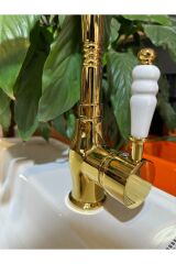 Gold Lavabo Bataryası Zen Design Kolay Abdest Yüksek Lavabo Musluğu Klasik Tasarım Gold
