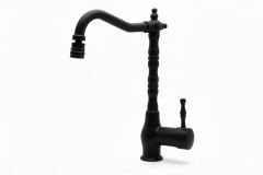 Siyah Retro Mutfak Bataryası Hareketli Oynar Başlıklı Mat Siyah Rustik Evye Armatürü