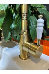 Antik Gold Lavabo Bataryası Zen Design Kolay Abdest Yüksek Lavabo Musluğu Mat Antik