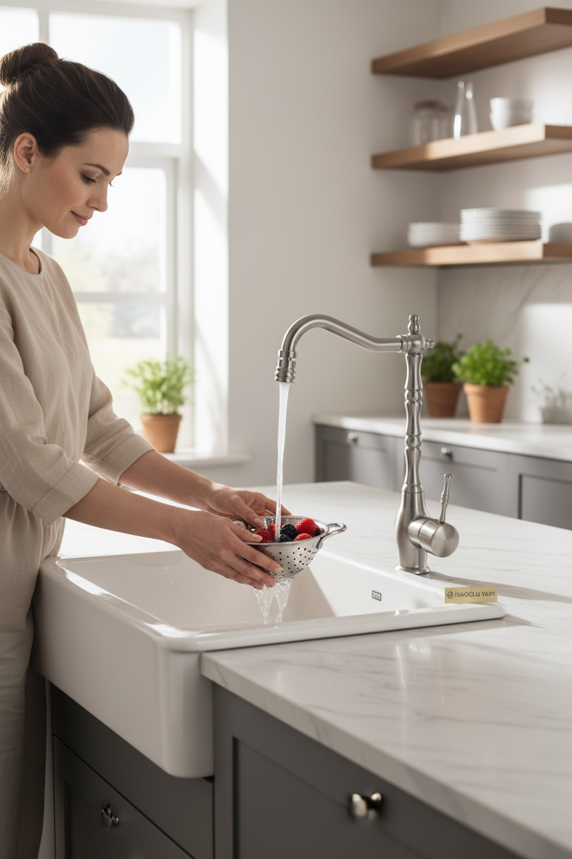 Mat Krom İnox Retro Mutfak Bataryası Leke Kireç Tutmaz Özel Renk Oynar Başlıklı Rustik Armatür