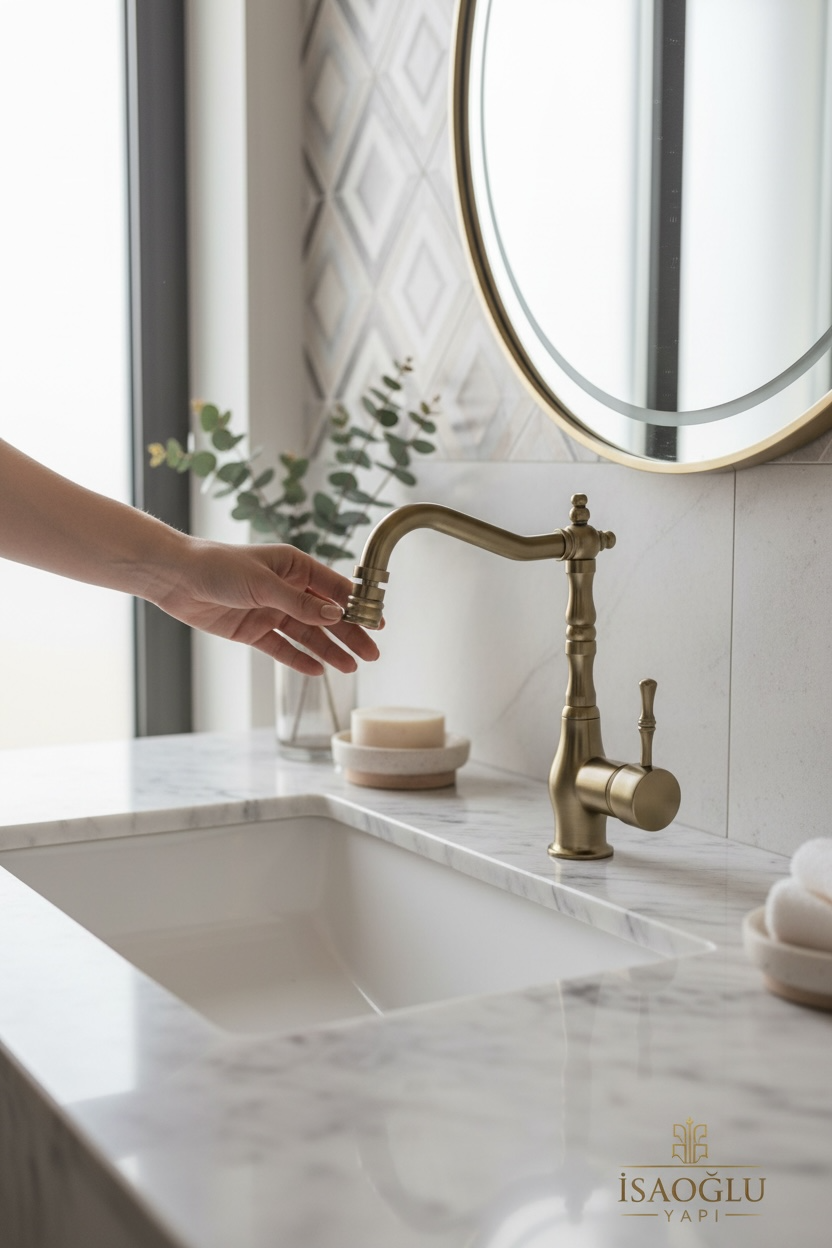 Antik Gold Lavabo Bataryası Oynar Başlıklı Yüksek Model Eskitme Antik Banyo Lavabo Armatür