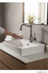 Antrasit Lavabo Bataryası Yüksek Model Oynar Başlıklı Retro Tasarım Antrasit Gri Banyo Lavabo Musluk