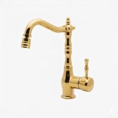 Gold Lavabo Bataryası Oynar Başlıklı Yüksek Model Retro Tasarım Banyo Armatürü