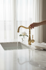 Gold Lavabo Bataryası Oynar Başlıklı Yüksek Model Retro Tasarım Banyo Armatürü