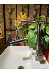 Antrasit Gri Mutfak Bataryası Spiralli Evye Musluğu Antrasit Premium Armatür 4 Ayrı Fonksiyon