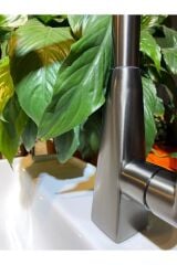 Antrasit Gri Mutfak Bataryası Spiralli Evye Musluğu Antrasit Premium Armatür 4 Ayrı Fonksiyon