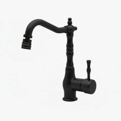 Siyah Lavabo Bataryası Retro Tasarım Oynar Başlıklı Yüksek Model Siyah Armatür