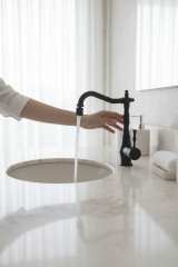 Siyah Lavabo Bataryası Retro Tasarım Oynar Başlıklı Yüksek Model Siyah Armatür