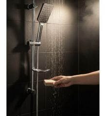 Duş Sistemi Kare Tazziklemeli Paslanmaz Sürgülü Duş Seti Gümüş Renk