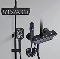 Mat Siyah Piano Duş Yağmurlama Sistemi Modern Tasarım Batarya Dahil Komple Set