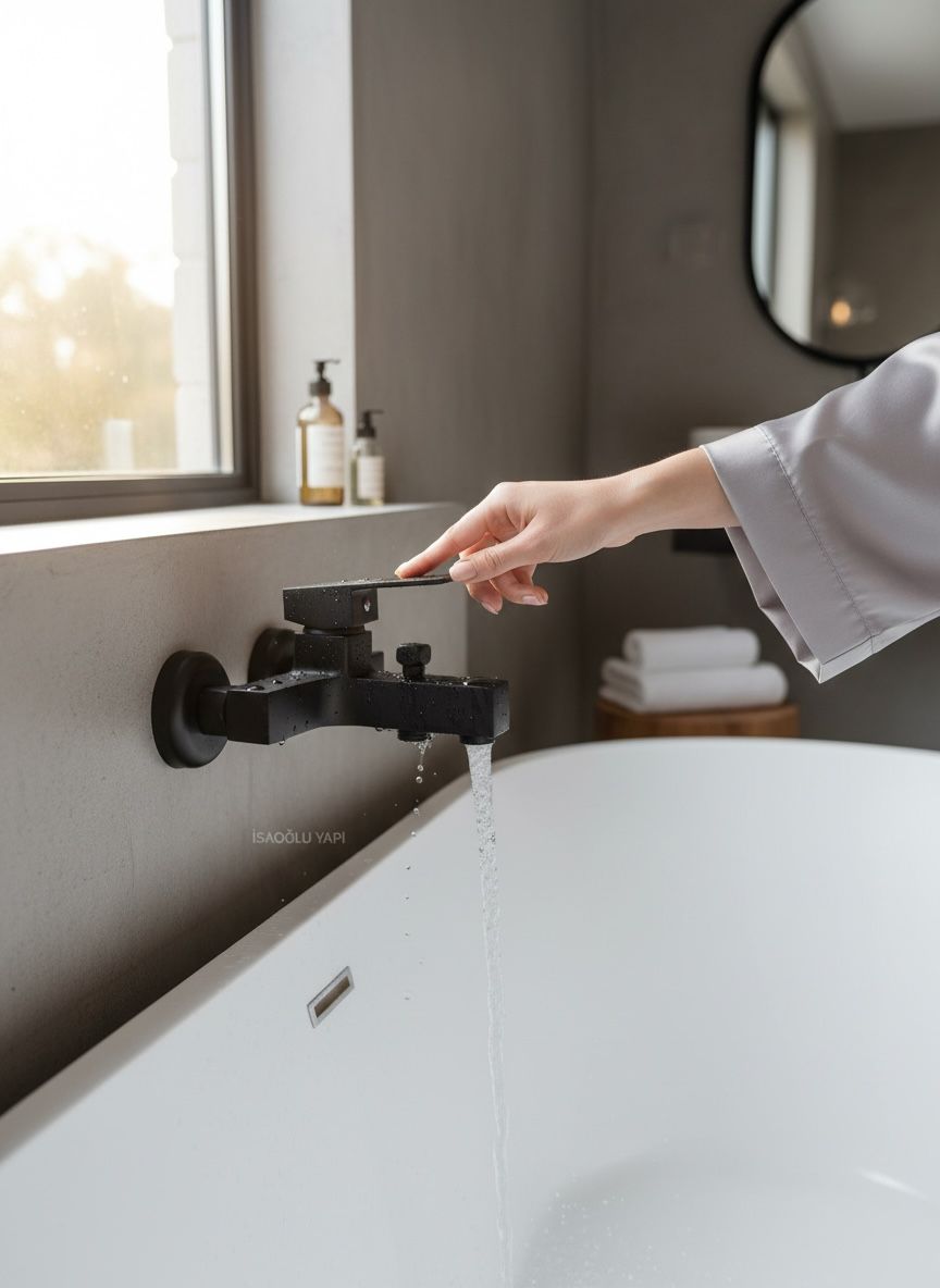 Siyah Banyo Bataryası Kare Tasarım Mat Siyah Banyo Armatürü Pirinç Materyal Paslanmaz