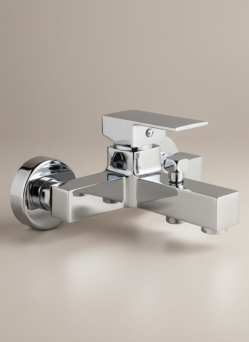 Kare Banyo Bataryası Krom Renk Pirinç Materyal Paslanmaz Duş Armatürü