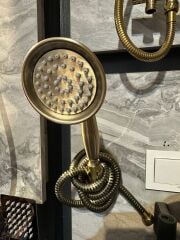 Antik Gold Duş Sistemi Vintage Duş Seti Askı Aparatı Dahil Duş Seti Pirinç