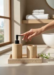 Banyo Sabunluk Siyah Traverten Üçlü Set Diş Fırçalık Takımı Birinci Kalite Pürüzsüz Mermer