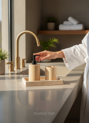 Banyo Sabunluk Siyah Traverten Üçlü Set Diş Fırçalık Takımı Birinci Kalite Pürüzsüz Mermer