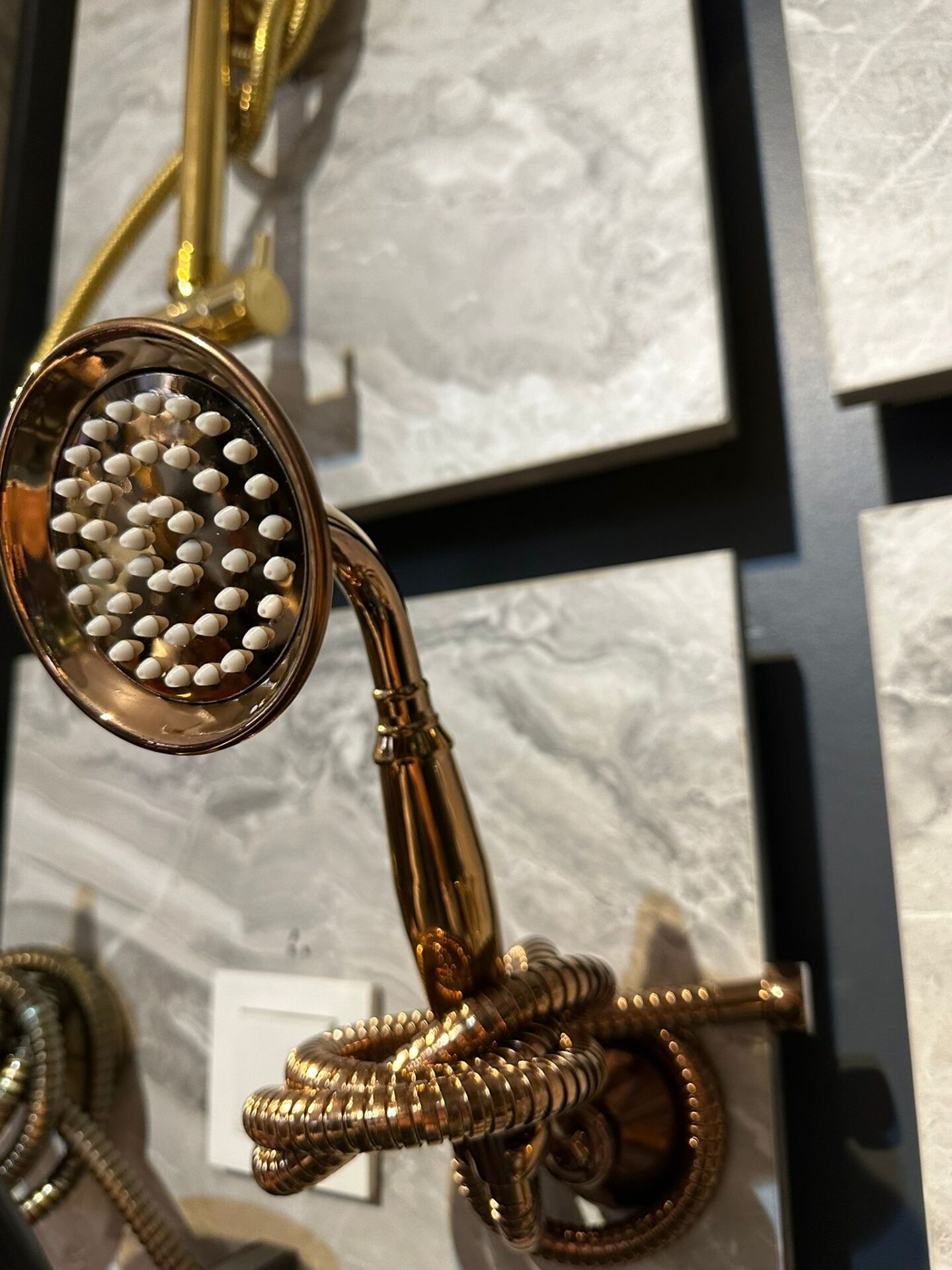 Bakır Duş Sistemi Vintage Tasarım Bronz Duş Seti Askı Aparatı Dahil Set