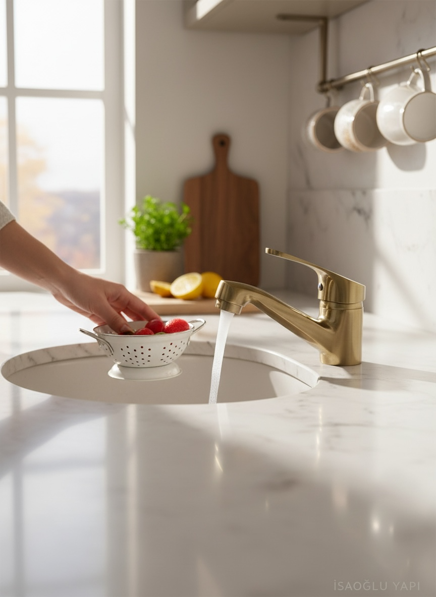 Mat Gold Lavabo Bataryası Wc ve Banyo Lavabosu Uyumlu Minimal Tasarım Mat Altın Fırçalanmış Armatür