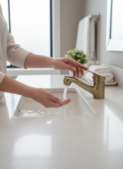 Mat Gold Lavabo Bataryası Wc ve Banyo Lavabosu Uyumlu Minimal Tasarım Mat Altın Fırçalanmış Armatür