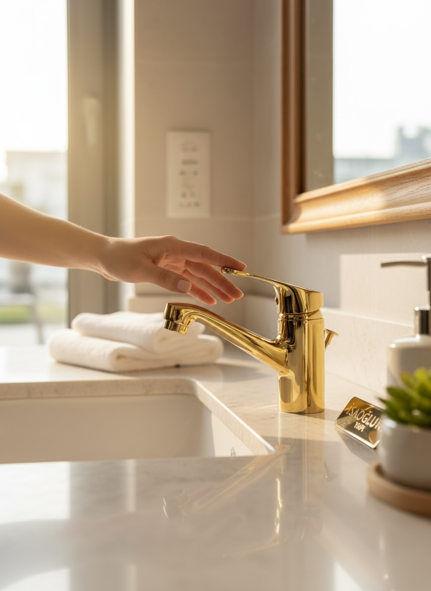 Gold Lavabo Bataryası Wc ve Banyo Uyumlu Minimal Tasarım Gold Banyo Lavabo Armatür