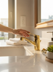 Gold Lavabo Bataryası Wc ve Banyo Uyumlu Minimal Tasarım Gold Banyo Lavabo Armatür