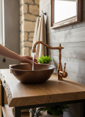 Mat Bakır Lavabo Bataryası Retro Tasarım Oynar Başlıklı Hareketli Rustik Banyo Lavabo Bataryası Mat