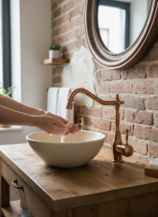 Mat Bakır Lavabo Bataryası Retro Tasarım Oynar Başlıklı Hareketli Rustik Banyo Lavabo Bataryası Mat