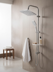 Beyaz Duş Sistemi Kare Tasarım Tepe Yağmurlamalı Beyaz Duş Seti