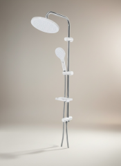 Beyaz Duş Seti Yuvarlak Tasarım Tepe Yağmurlamalı Yoğun Akış Duş Sistemi Beyaz