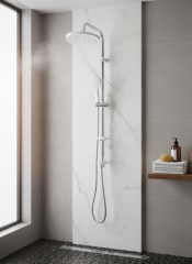 Beyaz Duş Seti Yuvarlak Tasarım Tepe Yağmurlamalı Yoğun Akış Duş Sistemi Beyaz